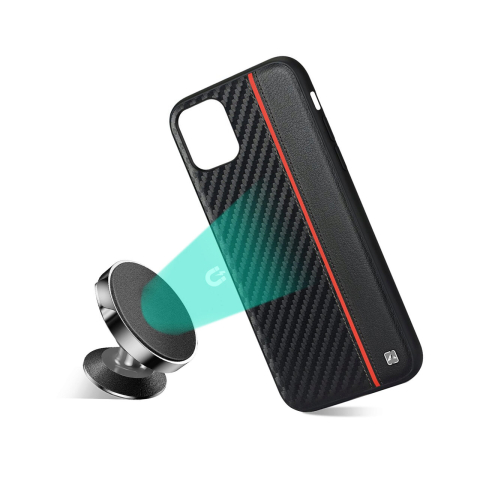 Husa iPhone 11 Pro Max Meleovo Carbon Black & Red (placuta metalica integrata) [2]