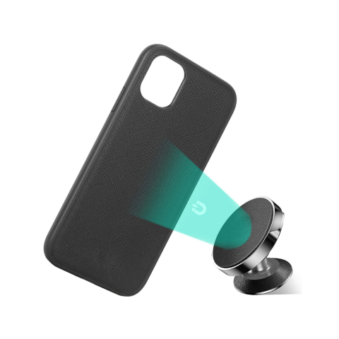 Husa iPhone 11 Pro Max Meleovo Saffiano Magnetic Black (placuta metalica integrata) [3]