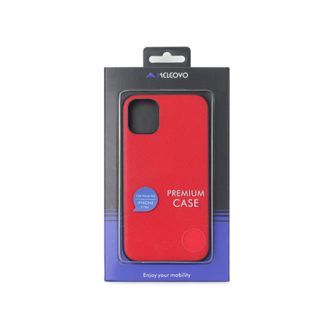 Husa iPhone 11 Pro Max Meleovo Saffiano Magnetic Red (placuta metalica integrata) [1]