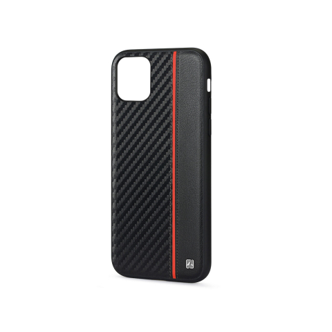 Husa iPhone 11 Pro Meleovo Carbon Black & Red (placuta metalica integrata) [1]
