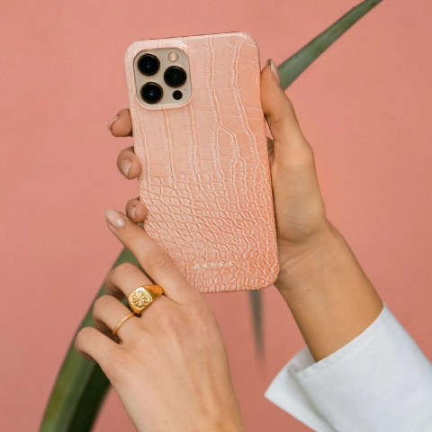 Laptop, Tablete & Telefoane - Husa iPhone 13 Pro Burga Dual Layer Pink Croco