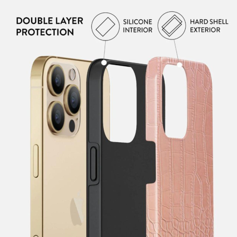Husa iPhone 13 Pro Burga Dual Layer Pink Croco [2]