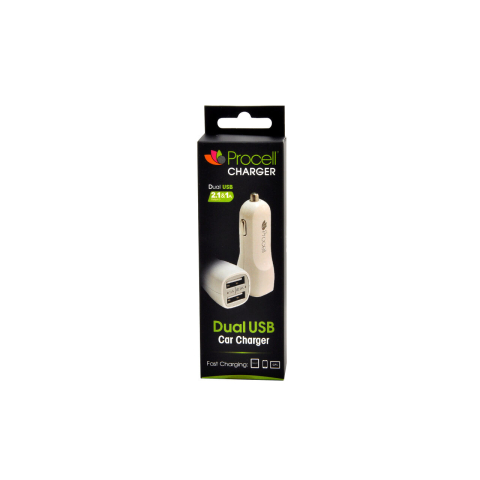 Laptop, Tablete & Telefoane - Incarcator auto 2.1A Dual USB Procell Alb
