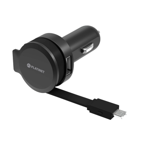Periferice IT - Incarcator auto Platinet PLCR3B 43721, USB - micro USB, + cablu retractabil, negru