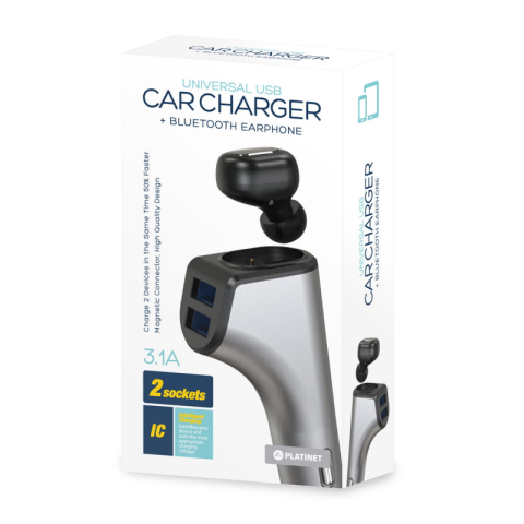 Periferice IT - Incarcator auto Platinet PLCRBT2 44639, 2in1 DUOS 2xUSB + Bluetooth, in 12/24V, out 3.1A