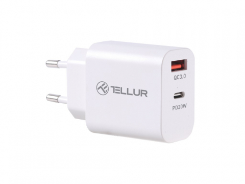 Incarcatoare - Încărcător priză Tellur PDHC101 cu două porturi, PD 20W + QC3.0 18W, alb
