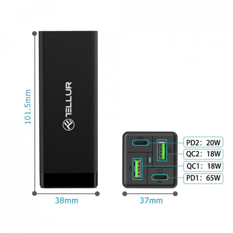 Încărcător priză Tellur PDHC2 65W (2xPD 2xQC3.0), EU,UK,US, negru [3]