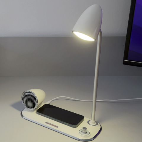 Încărcător wireless birou Tellur, 15W, Boxă Bluetooth 5W, Lampă de birou, Tellur Nostalgia, Alb [3]