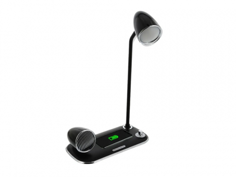 Periferice IT - Încărcător wireless birou Tellur, 15W, Boxă Bluetooth 5W, Lampă de birou, Tellur Nostalgia, Negru