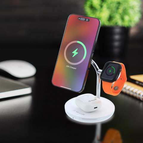 Încărcător wireless birou Tellur, 3-in-1, certificat MagSafe 15W, Watch 2.5W, TWS 5W, alb [1]
