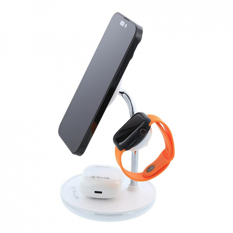 Încărcător wireless birou Tellur, 3-in-1, certificat MagSafe 15W, Watch 2.5W, TWS 5W, alb [4]