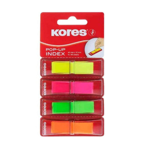 Notesuri adezive - Index plastic 12*45mm 4 culori*40 file kores