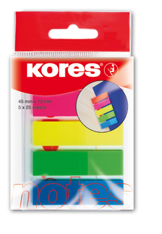 Notesuri adezive - Index plastic 12*45mm 5 culori*25 file kores