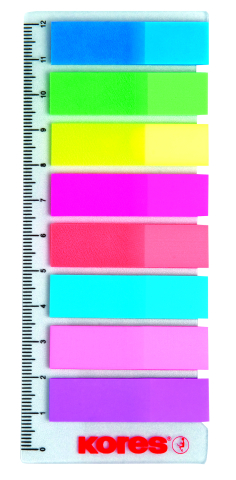 Notesuri adezive - Index plastic 12*45mm 8 culori*15 file rigla kores