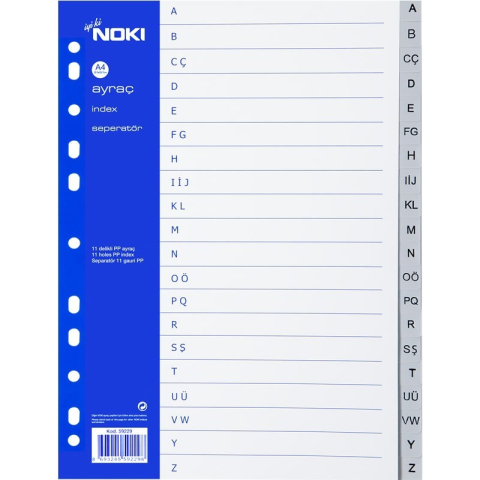 Birotică și Papetărie - Index plastic alfabetic A-Z Noki 59229ING, A4, portret, gri