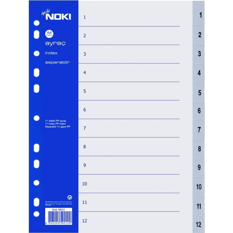 Birotică și Papetărie - Index plastic numeric 1-12 Noki 59212, A4, portret, gri