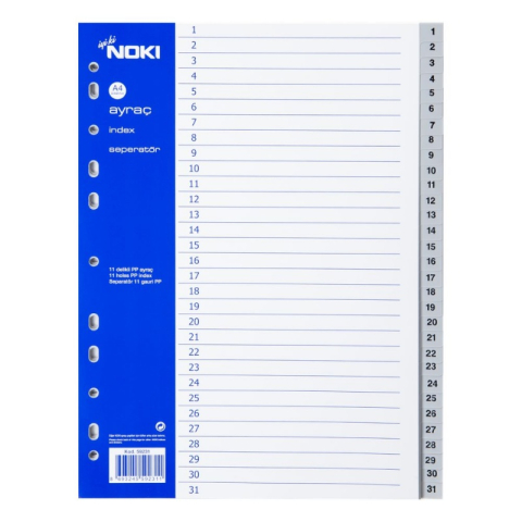 Birotică și Papetărie - Index plastic numeric 1-31 Noki 59231, A4, portret, gri