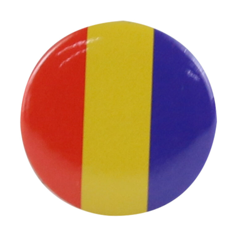 Jucării și Jocuri pentru copii - Insigna rotunda tricolor Romania plastic cu ac de siguranta pentru agatare