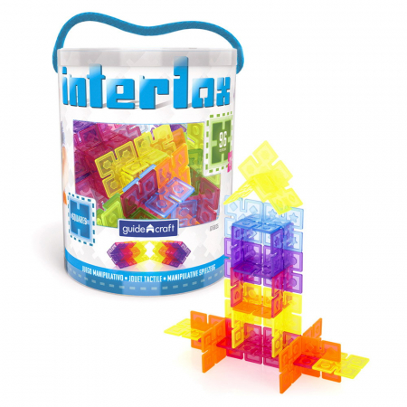 Jucării și Jocuri pentru copii - Interlox, patrate interconectabile, 96 piese, Guidecraft, 3-9 ani