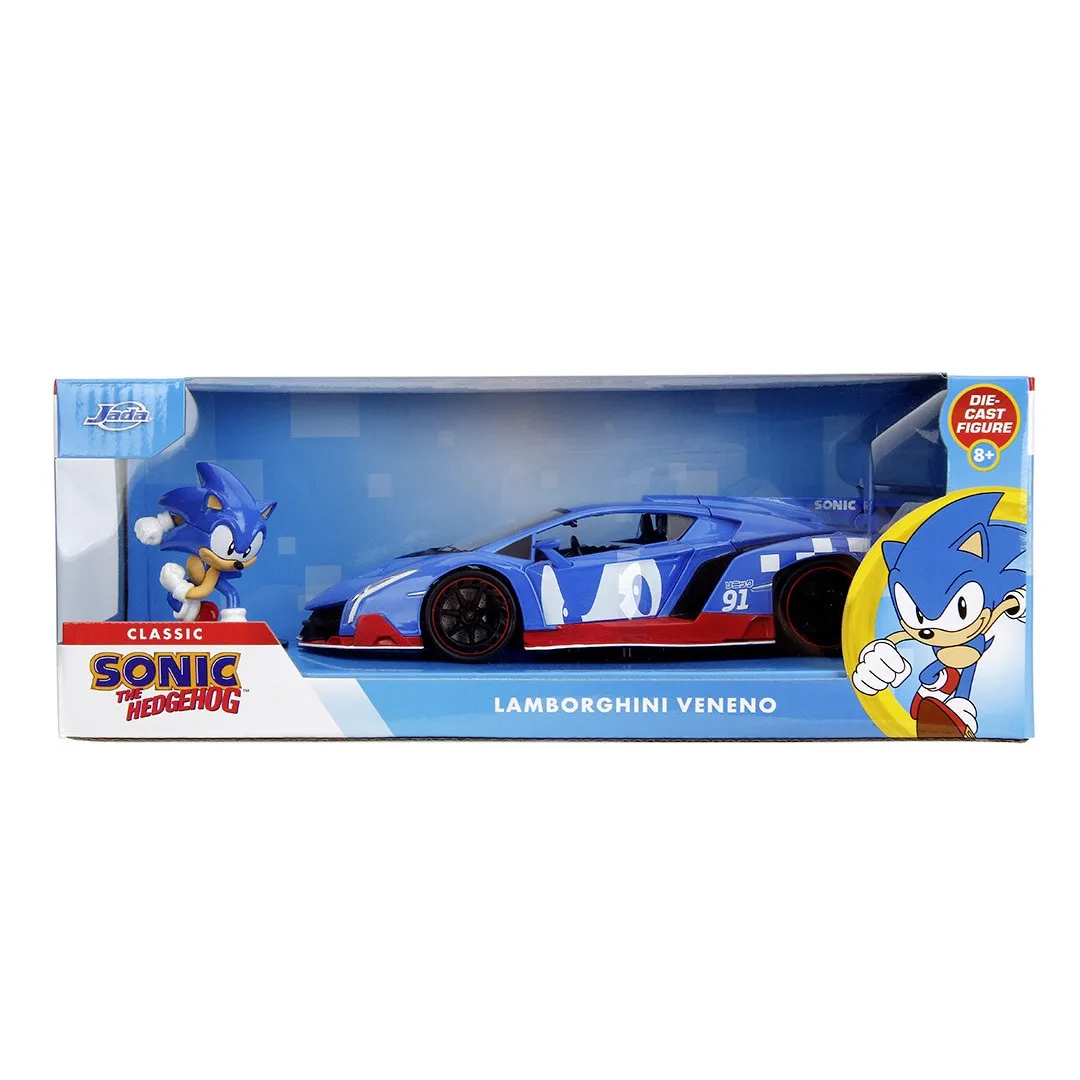 Jucării și Jocuri pentru copii - Jada set figurina ariciul sonic si masinuta metalica sonic lamborghini veneno scara 1 la 24