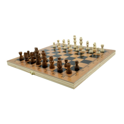 Jucării și Jocuri pentru copii - Joc 3in1 - Sah, Dame si Table - CNX, cutie lemn maro, inchidere magnetica, 35x35cm, 3+ ani, S3830