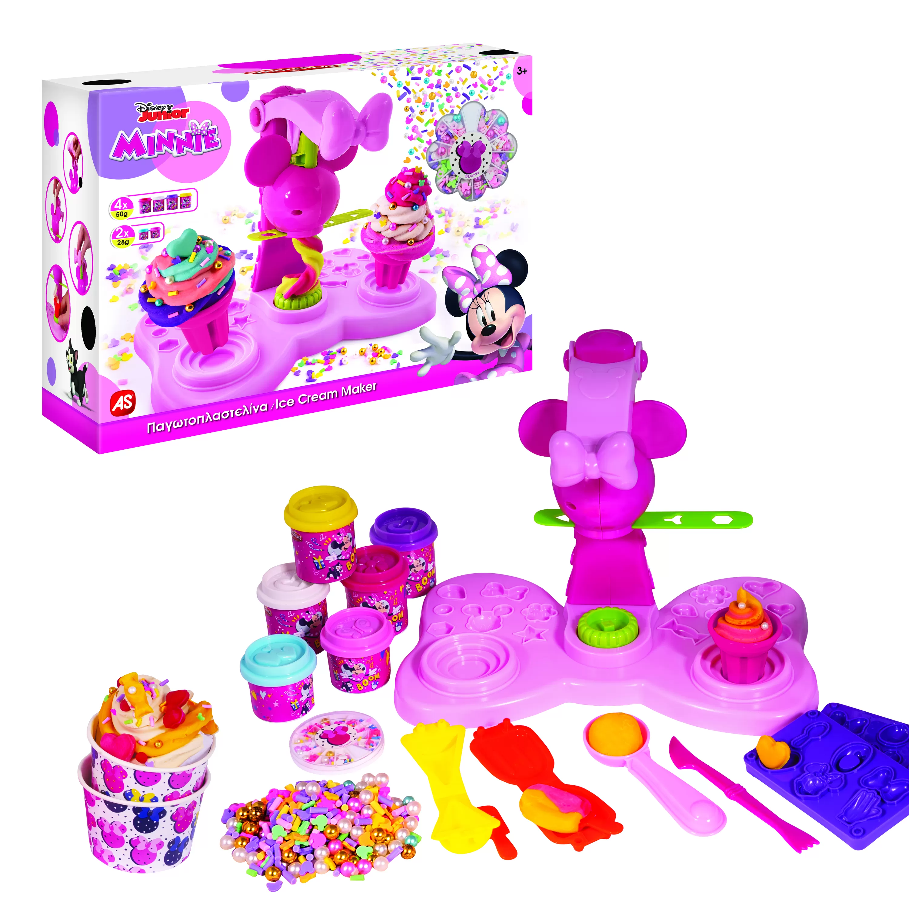 Art & Craft si Artizanat - Masina de inghetata de plastilina, Minnie Mouse, cu decoratiuni colorate, 3 ani+, varsta de la 3 ani la 6 ani