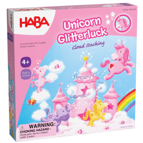 Jucării și Jocuri pentru copii - Joc Cooperativ Haba Unicornul Magic Castelul de Nori, 10 Cristale incluse, Varsta 4 Ani+ 1-4 Jucatori