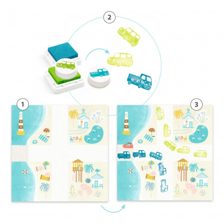 Set creativ cu stampile, Trafic, Djeco, varsta 3 - 6 ani, Baiat [3]