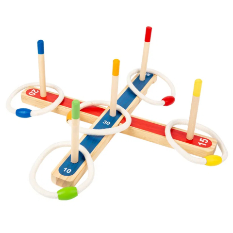 Jocuri si Jucarii Educative - Joc de aruncare cu inele din lemn, set cu punctaj pentru interior si exterior