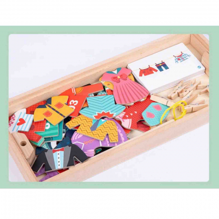 Joc de asociere, puzzle incastru din lemn, Imbraca animale si copii [6]