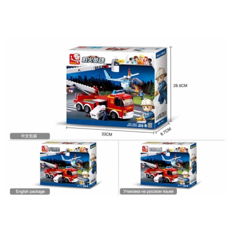 Joc de constructie Auto pompieri, pvc, Sluban M38-B0627, 394 piese, 33x28.5x6.7cm [2]