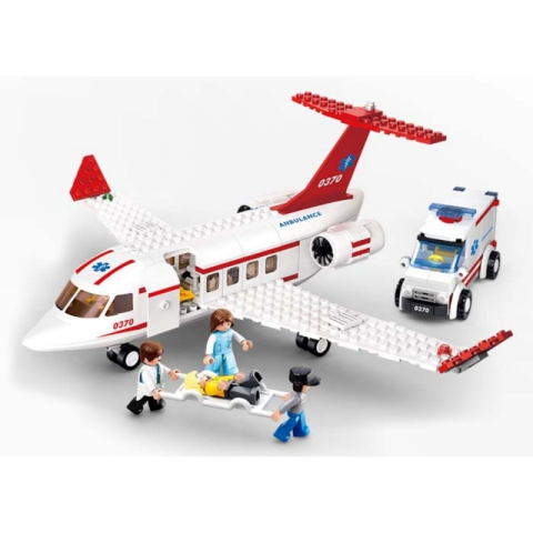Jucării și Jocuri pentru copii - Joc de constructie Avion ambulanta, pvc, Sluban M38-B0370, 335 piese, 38x28.5x6.7cm