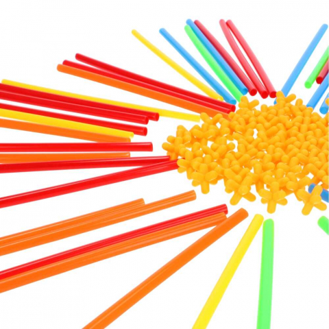 Joc de constructie cu paie, 200 bete, multicolore, interconectabile [7]