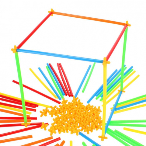 Joc de constructie cu paie, 200 bete, multicolore, interconectabile [4]