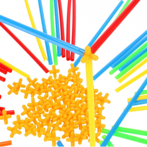 Joc de constructie cu paie, 200 bete, multicolore, interconectabile [3]