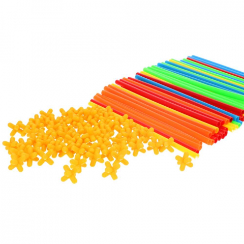 Joc de constructie cu paie, 200 bete, multicolore, interconectabile [1]