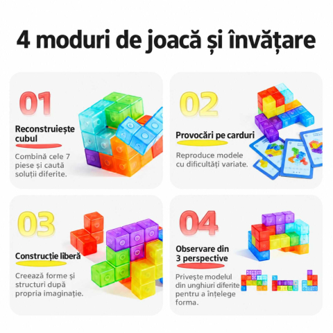 Puzzle 3D cu piese magnetice Mideer, 7 piese si 54 carduri, 6+ ani [4]