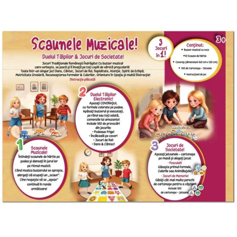 Joc de Societate 3 in 1 cu Buzzer Muzical si Covoras Educativ, Scaunele Muzicale [2]