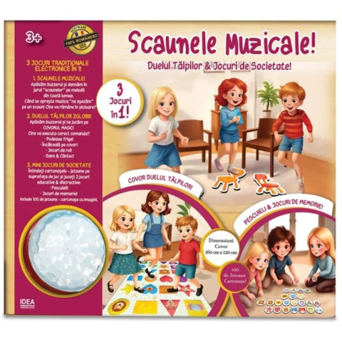 Jucării și Jocuri pentru copii - Joc de Societate 3 in 1 cu Buzzer Muzical si Covoras Educativ, Scaunele Muzicale
