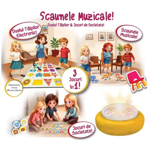 Joc de Societate 3 in 1 cu Buzzer Muzical si Covoras Educativ, Scaunele Muzicale [1]