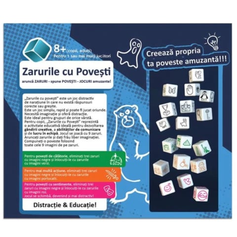 Jucării și Jocuri pentru copii - Joc de Zaruri pentru Povestit cu 18 Zarur si 108 Imagini, 2-4 Jucatori
