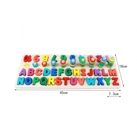 Joc lemn 3 in 1 multifunctional, litere, cifre, stivuire inele, alfabet. [3]
