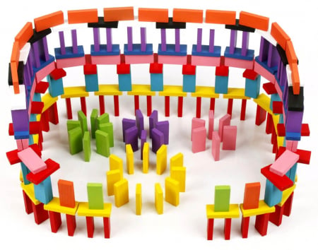 Joc Domino traseu cu 1000 piese din lemn, multicolor. [2]
