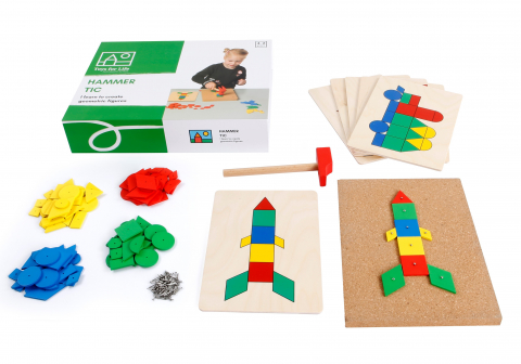 Jucării și Jocuri pentru copii - Joc Educativ de constructii cu ciocan si cuie Forme Geometrice