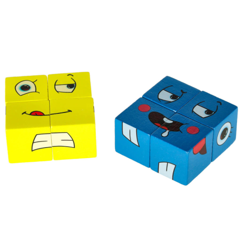Joc emotii copii 3 ani+, expresii faciale, cuburi lemn, 26 carduri, cutie metalica [3]