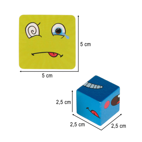 Joc emotii copii 3 ani+, expresii faciale, cuburi lemn, 26 carduri, cutie metalica [7]