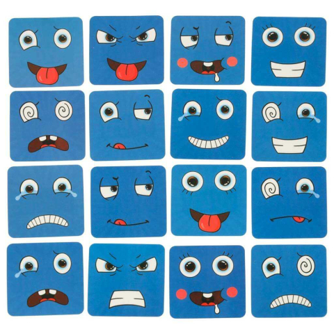 Joc emotii copii 3 ani+, expresii faciale, cuburi lemn, 26 carduri, cutie metalica [2]