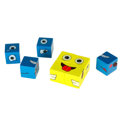 Joc emotii copii 3 ani+, expresii faciale, cuburi lemn, 26 carduri, cutie metalica [1]