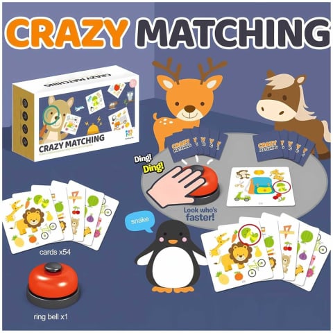 Jocuri de Memorie, Logică, Strategie și Inteligență - Joc de memorie copii, Gaseste Perechea, 54 carti cu clopotel