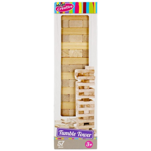 Jucării și Jocuri pentru copii - Joc Jenga Mega Creative, 57 de piese din lemn, natur, 3+ ani, 435864
